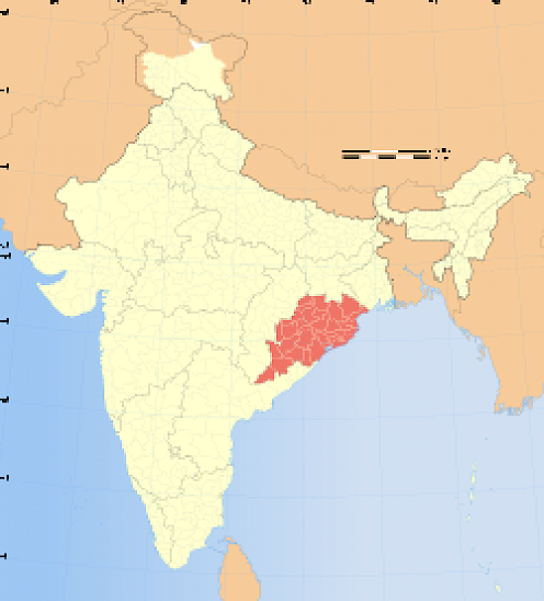 Orissa on map over india